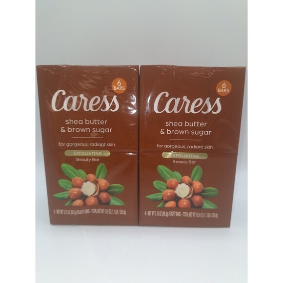 (12) Caress Shea Butter & Brown Sugar Bar Soap Exfoliating Beauty Bars 3.15 Oz - Picture 1 of 3